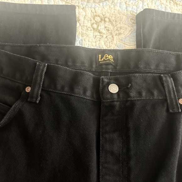 Men's Deep Black 44 X 30 Lee 100% Cotton Regular Fit Straight Leg Denim Jeans - Picture 3 of 5
